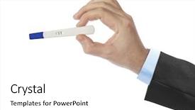  Presentation with pregnancy art - Presentation having hand with pregnancy test isolated background and a white colored foreground