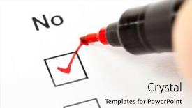  Presentation with check or tick mark - Colorful presentation enhanced with hand with red pen marks backdrop and a white colored foreground