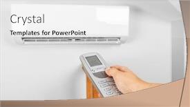  Presentation with conditioner - Cool new PPT layouts with fan compressor - hand with remote control directed backdrop and a white colored foreground