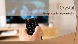  Presentation with remote - Presentation theme having hand-with-remote-control background and a lemonade colored foreground