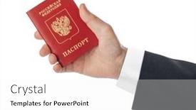  Presentation with passport - Presentation theme enhanced with hand-with-russian-passport-isolated background and a white colored foreground