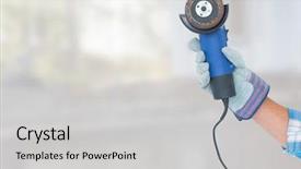  Presentation with machine tool structure - PPT layouts consisting of hand with sander tool machine background and a light gray colored foreground