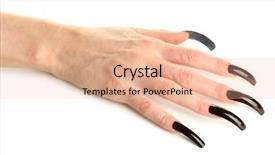  Presentation with manicure - Cool new presentation design with hand with scary manicure isolated on white backdrop and a coral colored foreground