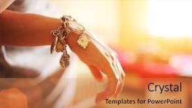  Presentation with jewelry - PPT theme with hand with silver bracelet jewelry background and a coral colored foreground