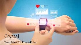 Presentation with smartwatch - Presentation theme consisting of hand with smartwatch and health background and a coral colored foreground