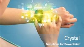  Presentation with medical hand - Presentation design consisting of hand with smartwatch and health background and a teal colored foreground