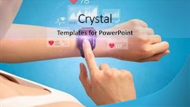  Presentation with digital health - Audience pleasing PPT layouts consisting of hand with smartwatch and health backdrop and a light blue colored foreground