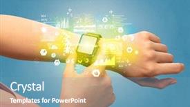  Presentation with medical hand - PPT layouts enhanced with hand with smartwatch and health background and a teal colored foreground