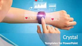  Presentation with smartwatch - PPT theme featuring hand with smartwatch and health background and a teal colored foreground