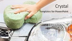  Presentation with car cleaning - Amazing slides having hand with sponge cleaning car backdrop and a  colored foreground