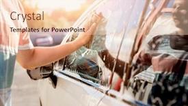  Presentation with car cleaning - Audience pleasing slide set consisting of hand-with-sponge-is-cleaning backdrop and a lemonade colored foreground