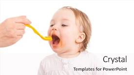  Presentation with baby feeding products - Presentation design having hand with spoon feeding baby background and a sky blue colored foreground