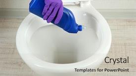  Presentation with pregnant woman cleaning - Slide set enhanced with hand with spray bottle cleaning background and a light gray colored foreground