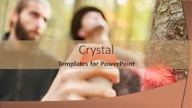  Presentation with wood harvest - PPT theme featuring hand with spray can marks a tree for chopping in the wood harvest background and a coral colored foreground