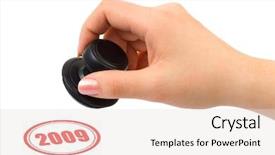  Presentation with stamp - Slides consisting of hand with stamp 2009 isolated background and a lemonade colored foreground