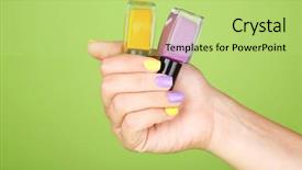  Presentation with finger nail - PPT layouts consisting of hand with stylish colorful nail background and a yellow colored foreground