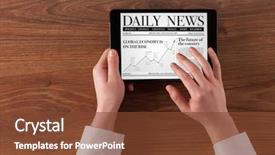  Presentation with economic - Presentation theme with hand with tablet reading news background and a tawny brown colored foreground