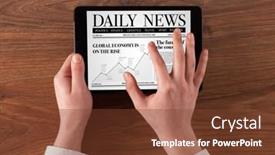  Presentation with news - Audience pleasing slide deck consisting of hand with tablet reading news on tablet backdrop and a tawny brown colored foreground