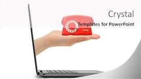  Presentation with telephone - Slide deck featuring hand-with-telephone-and-notebook background and a sky blue colored foreground