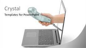  Presentation with telephone - Beautiful presentation theme featuring hand-with-telephone-and-notebook backdrop and a white colored foreground