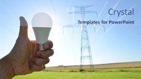  Presentation with energy transmission - Amazing PPT theme having hand-with-thumb-up-holding backdrop and a light blue colored foreground