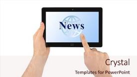  Presentation with news - Beautiful slide set featuring hand with touchpad pc news backdrop and a lemonade colored foreground