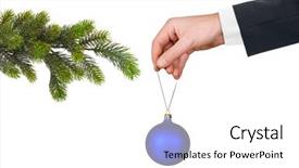  Presentation with christmas tree - Presentation design featuring hand with toy and christmas background and a white colored foreground