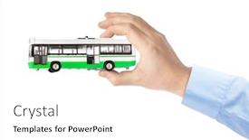  Presentation with bus - Theme enhanced with hand with toy bus isolated background and a white colored foreground