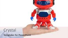  Presentation with robot toy - PPT theme having hand-with-toy-robot-isolated background and a lemonade colored foreground