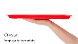  Presentation with banquet server hand tray - Colorful slide set enhanced with hand-with-tray-isolated backdrop and a white colored foreground