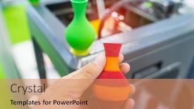  Presentation with industrial revolution - Amazing PPT theme having hand-with-vase-closeup-object backdrop and a coral colored foreground