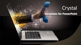  Presentation with sparkling - PPT layouts featuring hand with vintage phone coming out of a laptop with sparkling effects background and a dark gray colored foreground