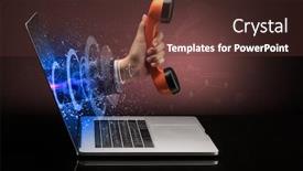  Presentation with sparkling - Beautiful slide deck featuring hand with vintage phone coming out of a laptop with sparkling effects backdrop and a tawny brown colored foreground