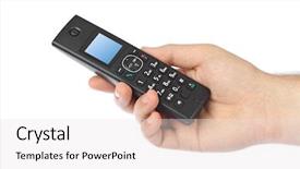  Presentation with radio - Presentation enhanced with hand with wireless radio telephone background and a  colored foreground