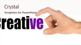  Presentation with creative - Slide deck enhanced with hand with word creative isolated background and a  colored foreground