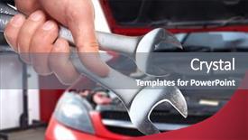  Presentation with mechanic repair - Amazing slides having hand with wrench auto mechanic backdrop and a gray colored foreground