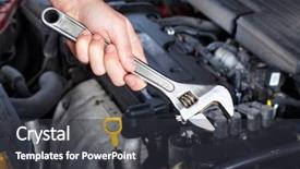  Presentation with auto repair - PPT theme enhanced with hand with wrench mechanic auto background and a dark gray colored foreground