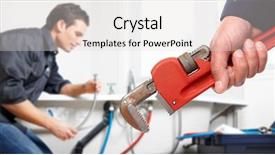  Presentation with plumbing - Colorful theme enhanced with hand with wrench plumber plumbing backdrop and a lemonade colored foreground