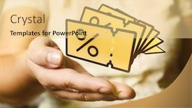  Presentation with coupons - Beautiful theme featuring hand-with-yellow-promo-code backdrop and a blonde colored foreground