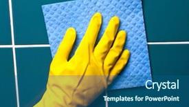 Presentation with custodial cleaning - Theme consisting of hand with yellow sponge cleaning background and a ocean colored foreground