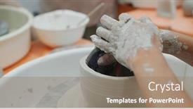  Presentation with pottery - Presentation design having hand-work-on-pottery-wheel background and a coral colored foreground