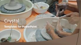  Presentation with pottery - Beautiful PPT layouts featuring hand-work-on-pottery-wheel backdrop and a coral colored foreground