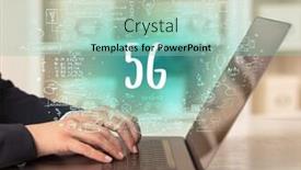  Presentation with new technology - PPT theme featuring hand-working-on-new-modern background and a mint green colored foreground