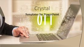  Presentation with new technology - Audience pleasing PPT theme consisting of hand-working-on-new-modern backdrop and a lemonade colored foreground