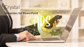  Presentation with new technology - Colorful slide deck enhanced with hand-working-on-new-modern backdrop and a lemonade colored foreground