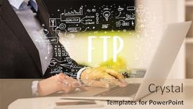  Presentation with new technology - Slides having hand-working-on-new-modern background and a coral colored foreground