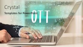  Presentation with new technology - Beautiful PPT layouts featuring hand-working-on-new-modern backdrop and a mint green colored foreground