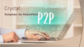  Presentation with new technology - Colorful presentation theme enhanced with hand-working-on-new-modern backdrop and a lemonade colored foreground