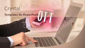  Presentation with new technology - Cool new PPT theme with hand-working-on-new-modern backdrop and a lemonade colored foreground