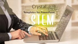  Presentation with stem - Cool new slide deck with hand-working-on-new-modern backdrop and a lemonade colored foreground